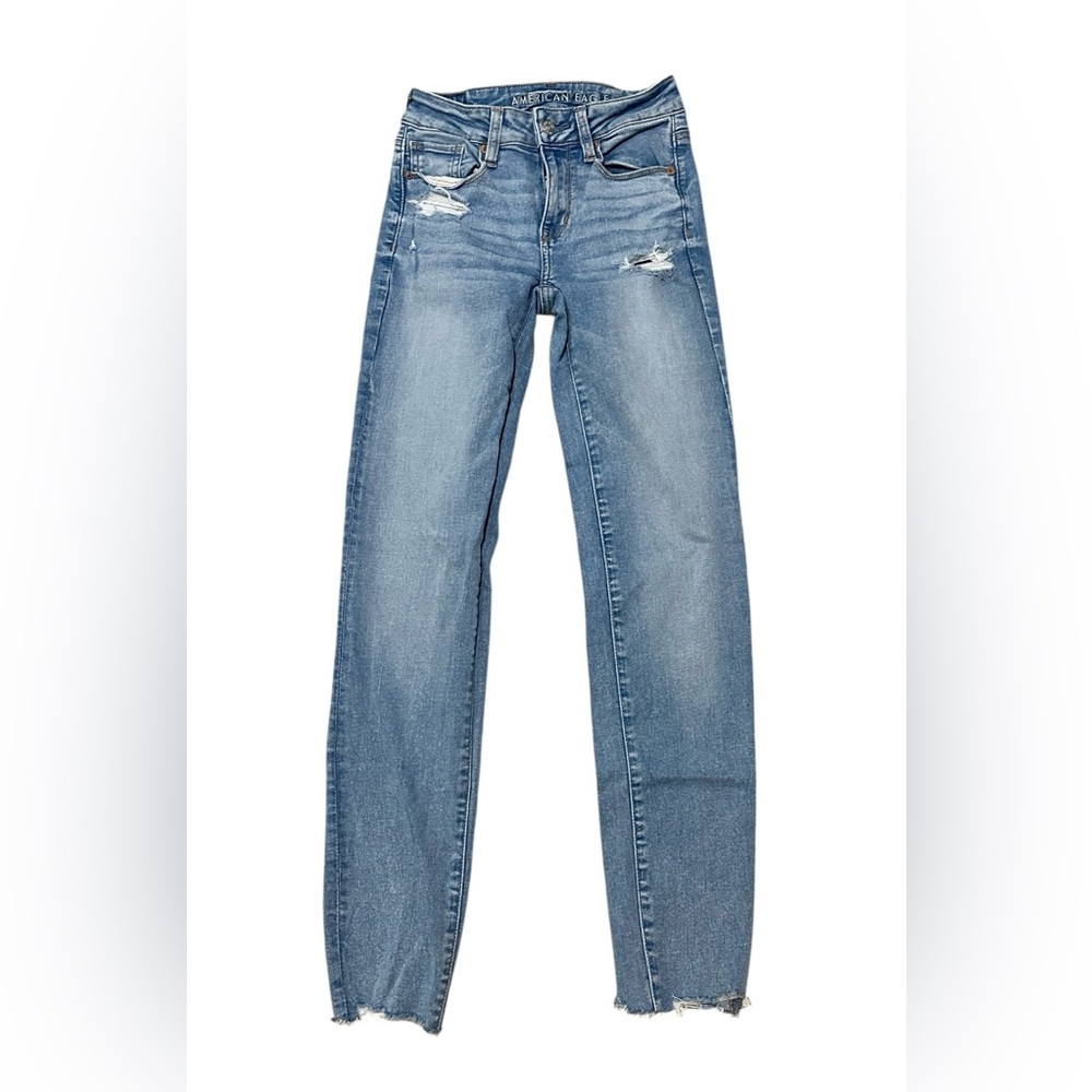AE Classic Blue Distressed Women Skinny Jeans